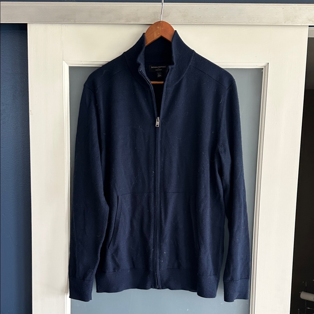 Banana Republic Men's Dark Blue Zip-Up Sweater